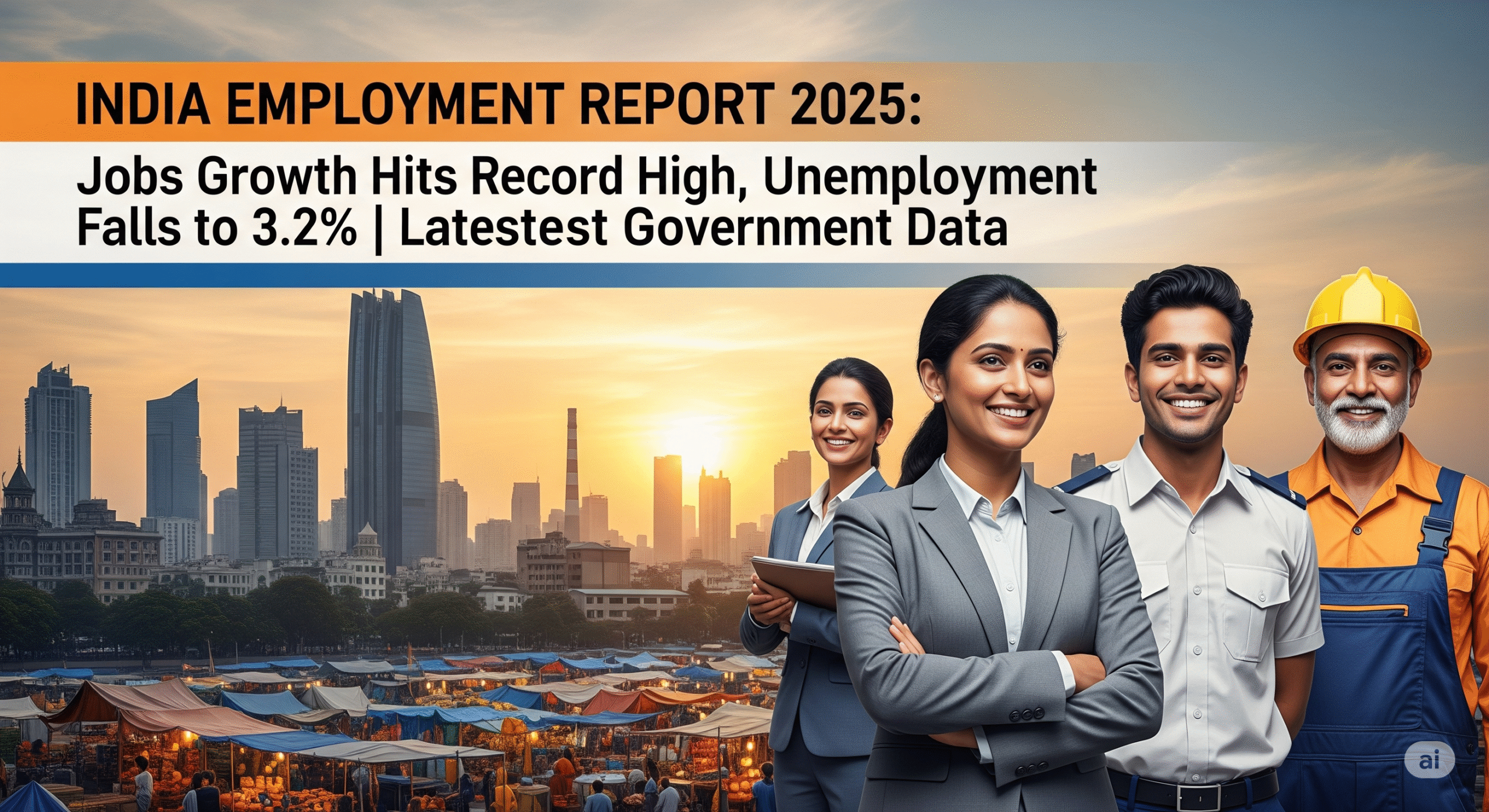 India Employment Report 2025: Jobs Growth Hits Record High, Unemployment Falls to 3.2% | Latest Government Data